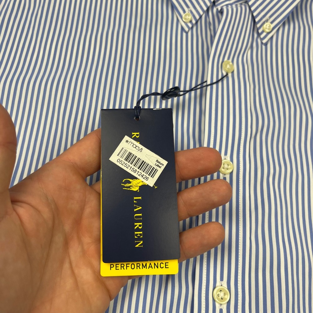 NWT Ralph Lauren Button Down Mens XXL Blue White Striped Performance Shirt - Picture 3 of 9